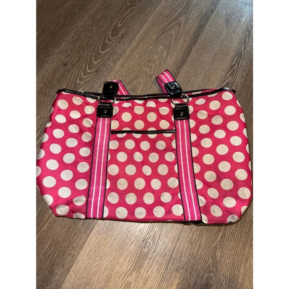 Pink Polka Dot Carry On Tote Bag with Striped Handles
